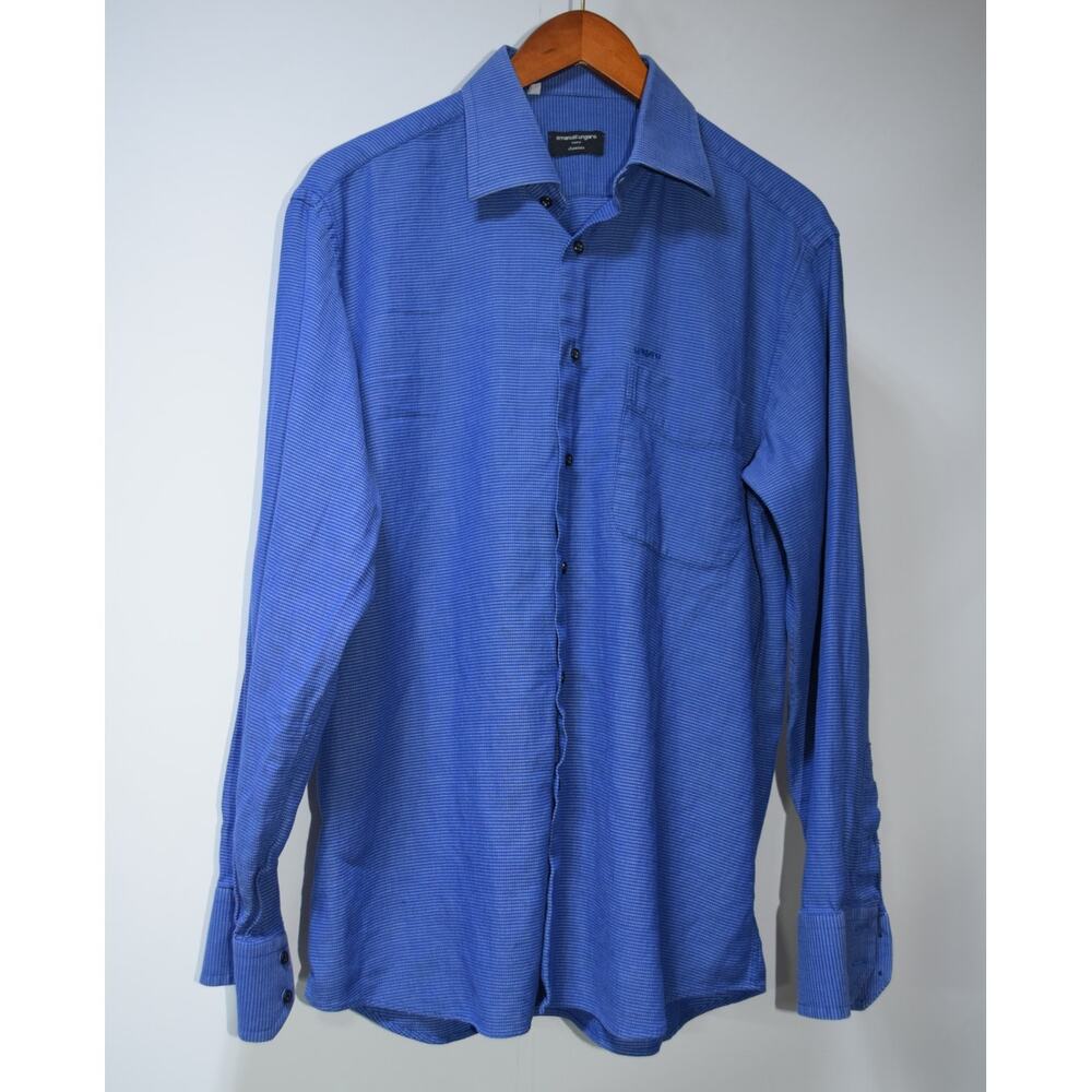 Emanuel Ungaro Paris Men’s Blue Micro Pattern Long Sleeve Dress Shirt 16.5
